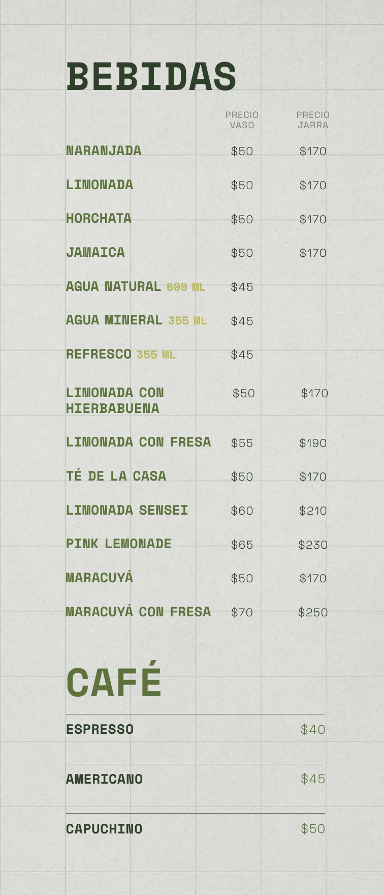Menú Bebidas y Postres Sensei página 3