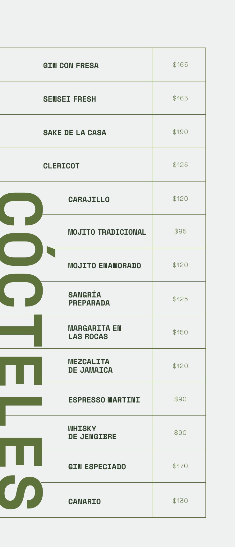 Menú Bebidas y Postres Sensei página 6